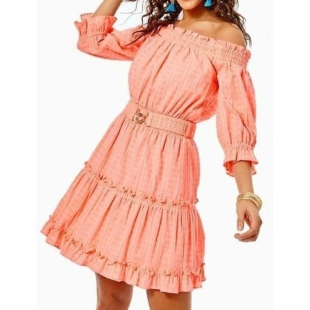 NWT Lilly Pulitzer Louisa Off The Shoulder Orange Mini Dress Size Small